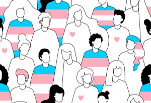 A vector image of individuals with transgender flags