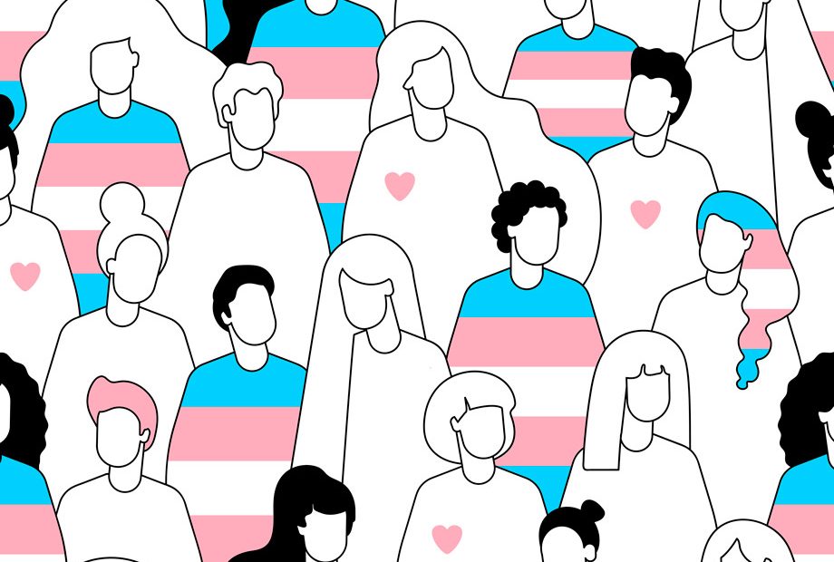 A vector image of individuals with transgender flags
